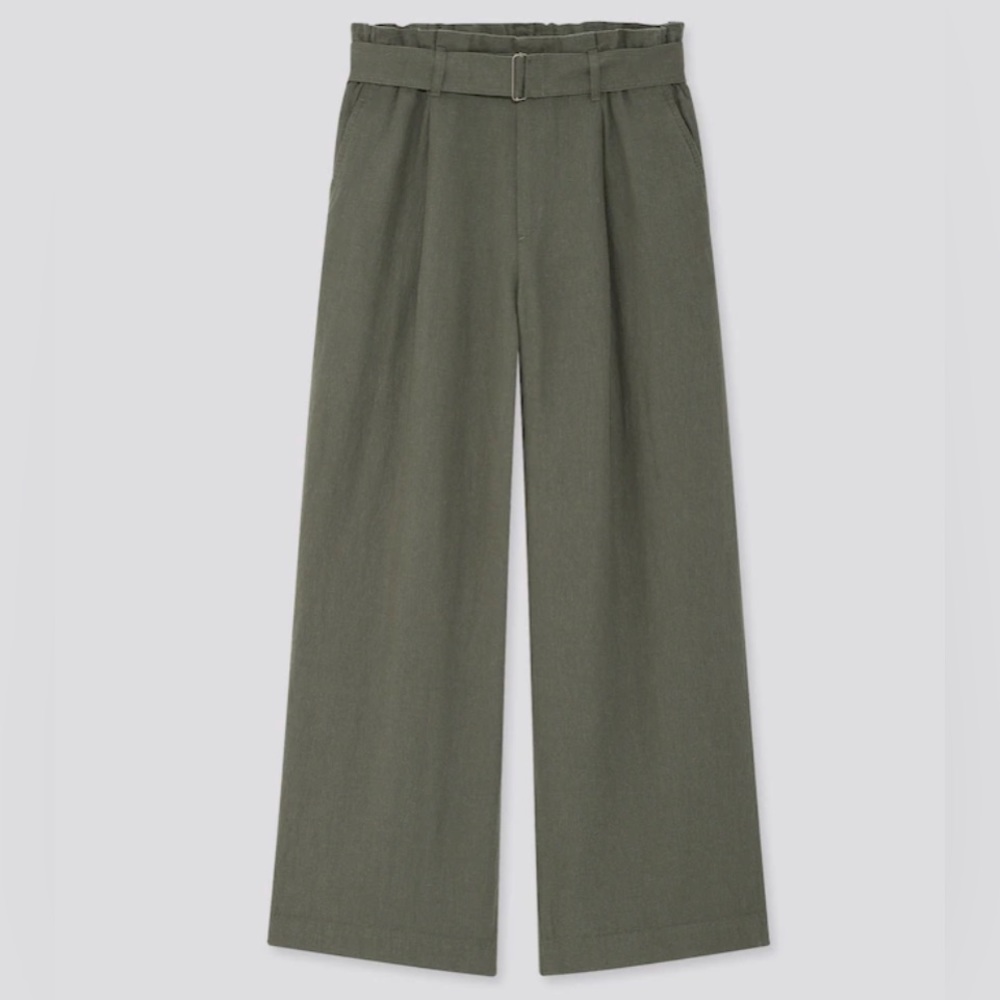 Uniqlo belted wide leg linen blend pants, size M